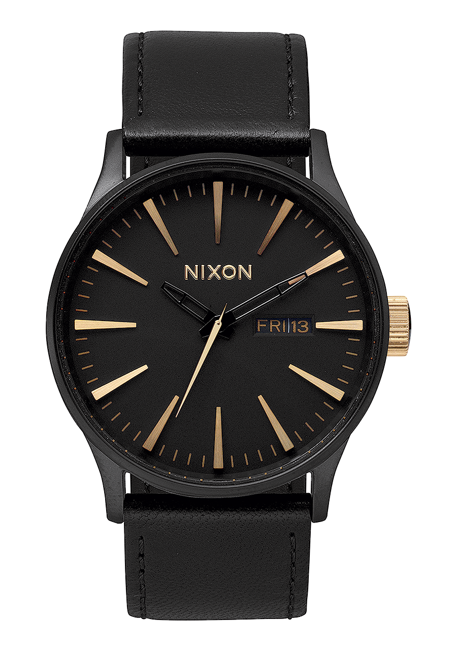 Sentry Leather Watch | Matte Black / Gold | Men's Leather – Nixon AU