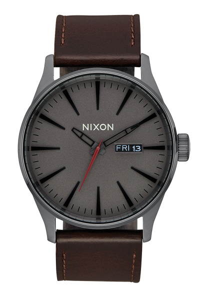 Sentry Leather Watch Gunmetal Black Dark Brown Men s Leather Nixon AU