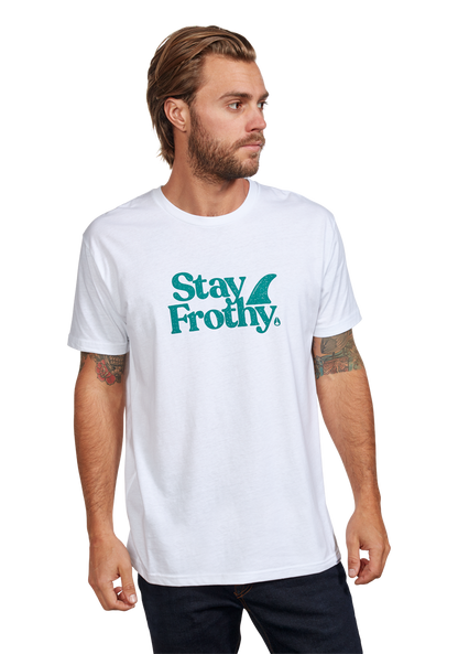 Stay Frothy Repreve® T-Shirt - White / Sage View 3